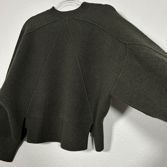 Rag & Bone women size M Bridget pullover sweater dark green wool blend back slit - Picture 9 of 12